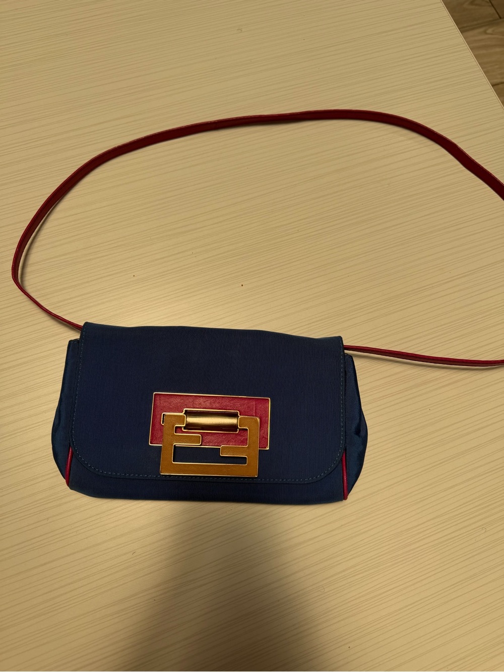 Fendi Navy and Red Crossbody Bag with Gold Hardware